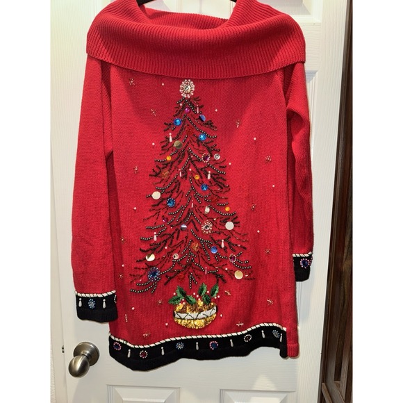 Beaded Victoria Jones Red Christmas Tree Sweater...